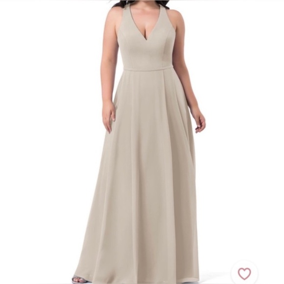 NEW Azazie Mimi Taupe  Maxi Dress with V-neck Sleeveless A10 - Picture 1 of 12